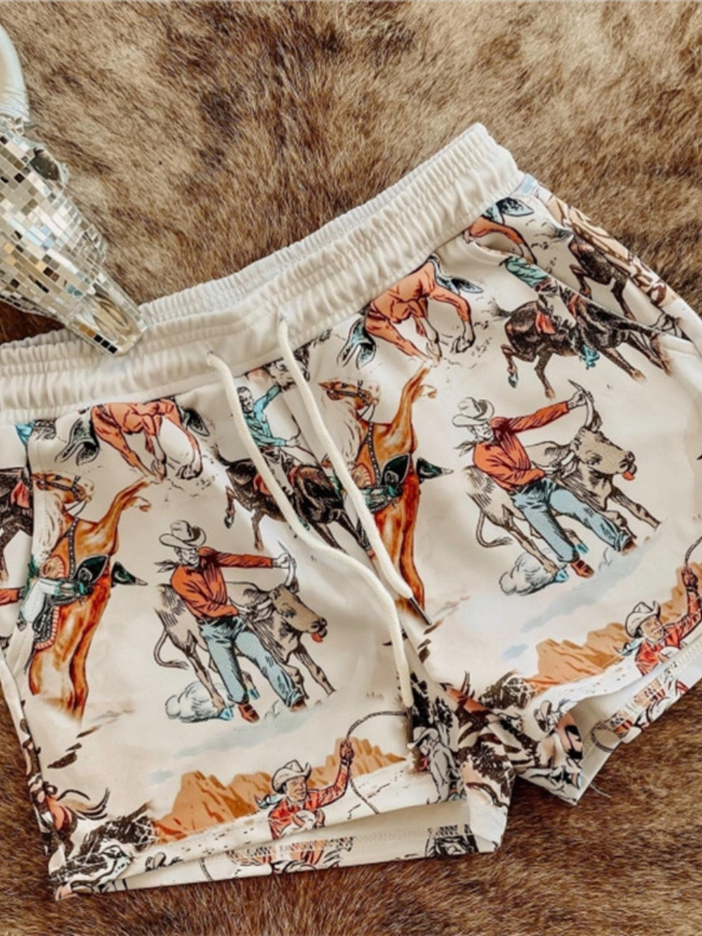Wild West Rodeo Print Drawstring Shorts - Picture 2 of 3